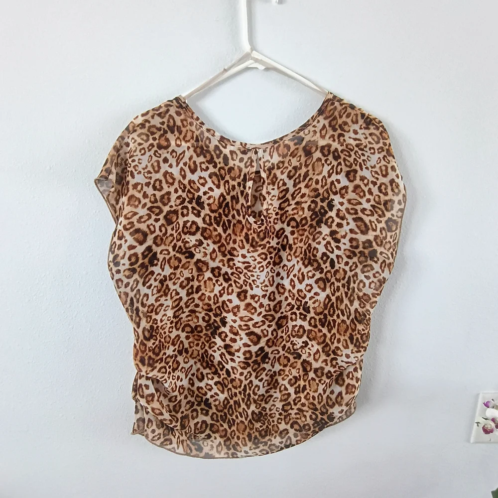 Absolute Angel Leopard Print Chiffon Blouse Sheer Overlay Top Trendy M - Picture 5 of 6